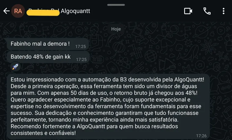 Mensagem de cliente que opera a estratégia