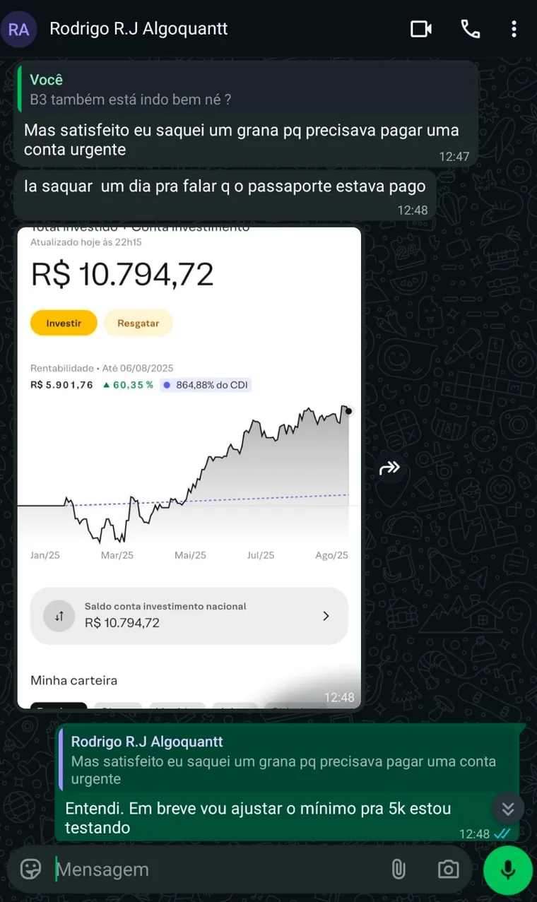 Mensagem de cliente que opera a estratégia