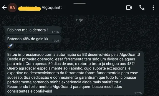Mensagem de cliente que opera a estratégia