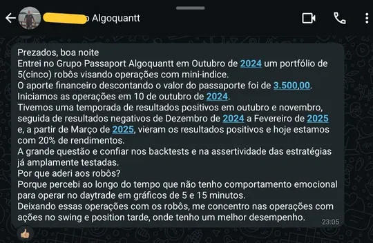 Mensagem de cliente que opera a estratégia